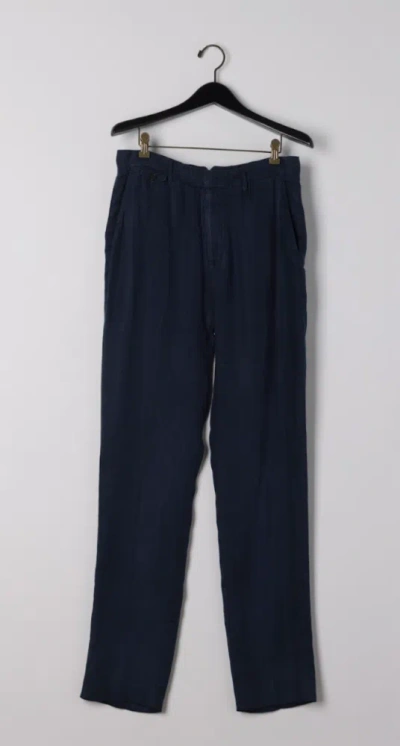 Billy Reid Garment Dyed Linen Flat Front Trouser - Carbon Blue