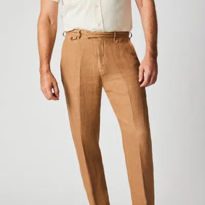 Billy Reid Garment Dyed Linen Flat Front Trouser In Brown
