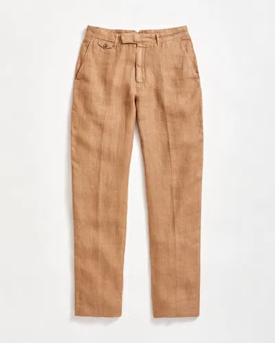 Billy Reid Garment Dyed Linen Flat Front Trouser In Dark Tan