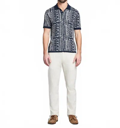 Billy Reid Geo Stitch Sweater Polo In Carbon Blue