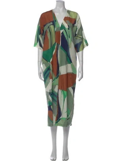 Pre-owned Billy Reid Graphic Print Midi Length Dress In Green