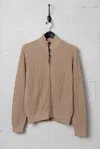 Billy Reid Heirloom Rib Two Way Zip Cardigan In Camel Heather