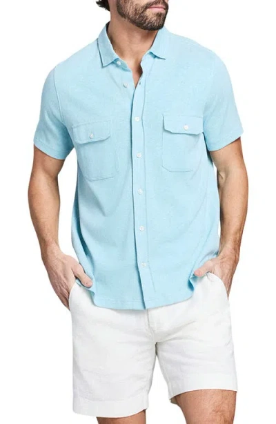 Billy Reid Hemp & Cotton Knit Short Sleeve Button-up Shirt In Blue
