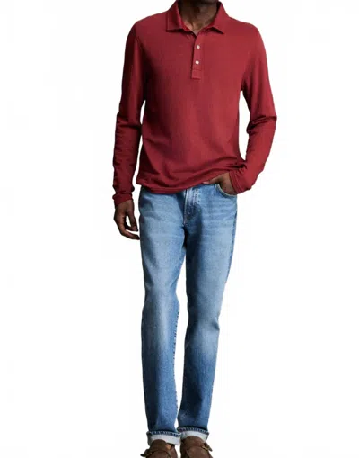 Billy Reid Herringbone Long Sleeve Polo In Syrah In Burgundy