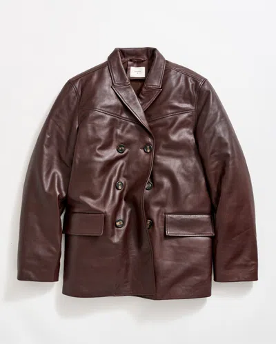 Billy Reid Insulated Leather Bond Peacoat In Brown