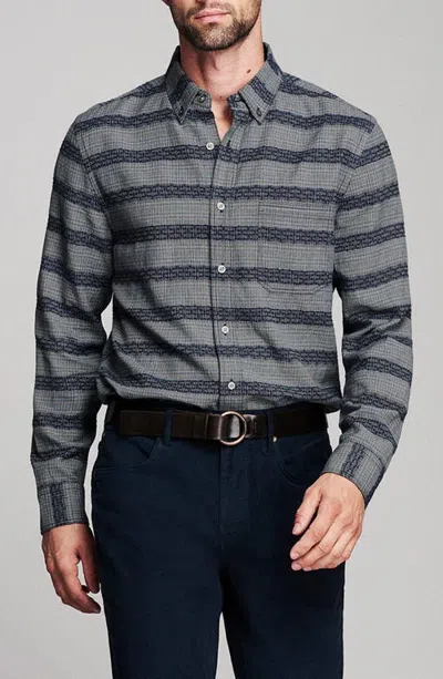 Billy Reid Jacquard Barre Striped Button Down Shirt In Gray