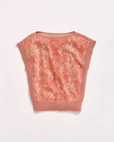 Billy Reid Jacquard Short Sleeve Wedge Sweater In Sunset/sand