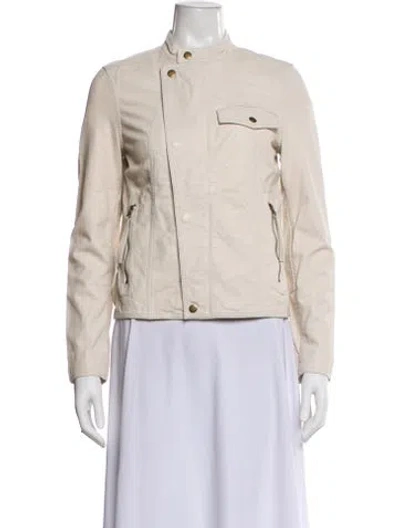 Pre-owned Billy Reid Lamb Leather Biker Jacket In Neutral