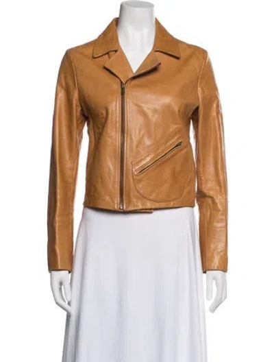 Pre-owned Billy Reid Lambskin Biker Jacket In Brown