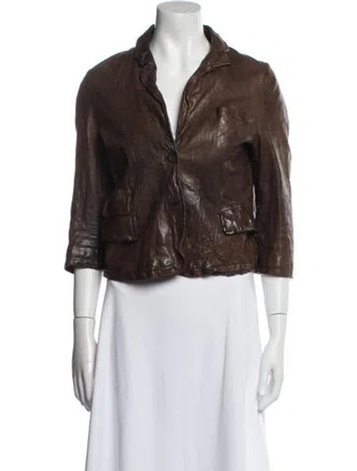 Pre-owned Billy Reid Leather Biker Jacket In Brown