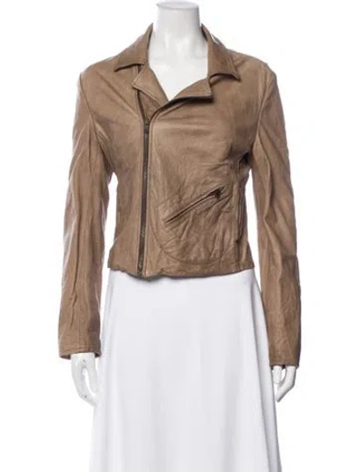 Pre-owned Billy Reid Leather Biker Jacket In Neutral