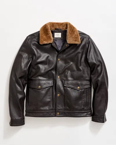 Billy Reid Leather Flight Jacket With Shearling Collar In Brown