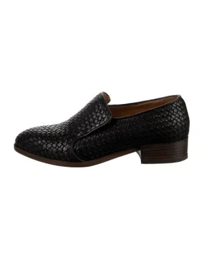 Pre-owned Billy Reid Leather Tweed Pattern Loafers In Black/white