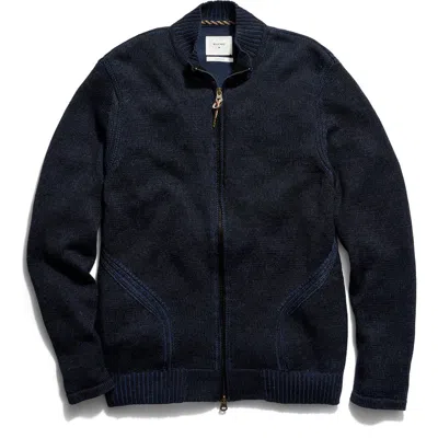 Billy Reid Linen & Cotton Track Zip Cardigan In Blue