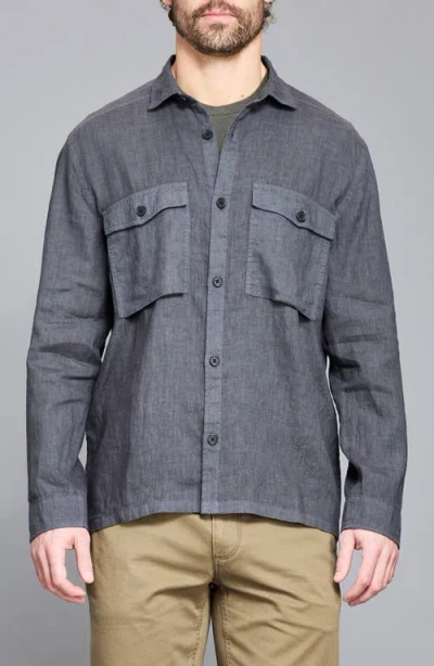 Billy Reid Linen Carpenter Overshirt In Gray