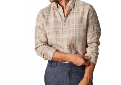Billy Reid Linen Line Plaid Wilson Shirt In British Khaki/silver In Gray