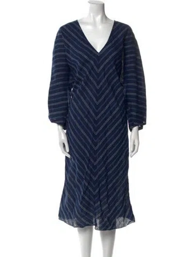 Pre-owned Billy Reid Linen Midi Length Dress In Blue