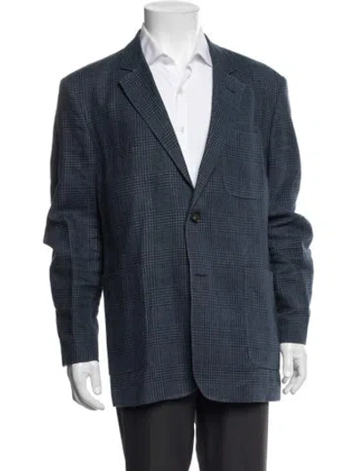 Pre-owned Billy Reid Linen Plaid Print Blazer In Blue