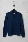 Billy Reid Linen Textured Half Zip Sweater In Dark Denim