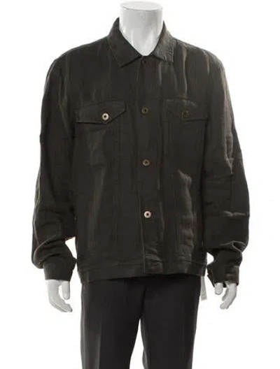 Pre-owned Billy Reid Linen Trucker Jacket In Green