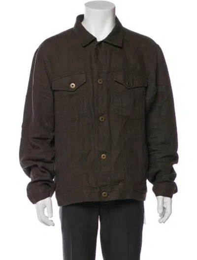 Pre-owned Billy Reid Linen Trucker Jacket In Green