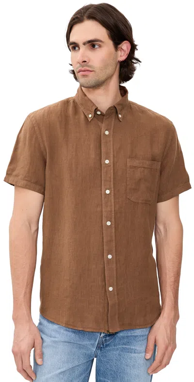 Billy Reid Short Sleeve Linen Tuscumbia Shirt Button Down In Brown