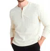 Billy Reid Long Sleeve French Terry Henley Tee In Oatmeal In White