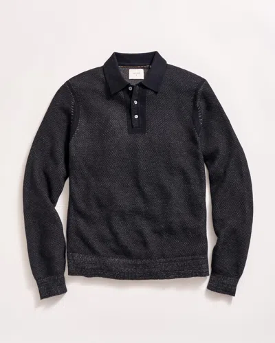 Billy Reid Long Sleeve Geo Float Jacquard Polo In Black Asphalt