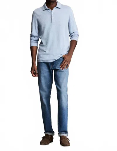 Billy Reid Long Sleeve Herringbone Polo In Blue Fog