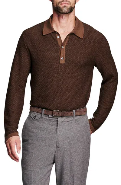 Billy Reid Long Sleeve Sweater Polo In Brown