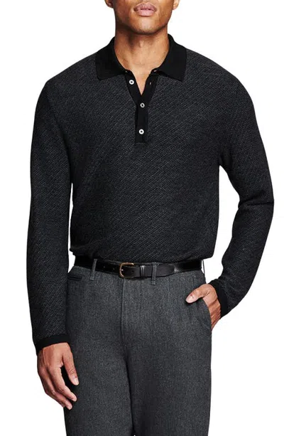 Billy Reid Long Sleeve Sweater Polo In Black
