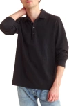 Billy Reid Long Sleeve Textured Stripe Polo In Black