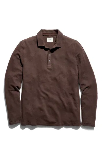 Billy Reid Long Sleeve Textured Stripe Polo In Brown