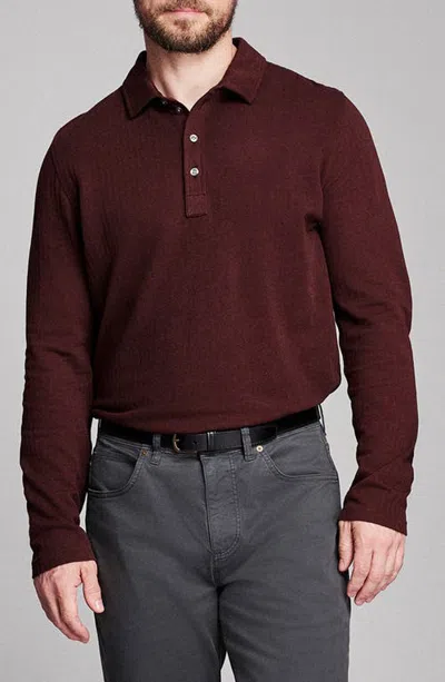 Billy Reid Long Sleeve Textured Stripe Polo In Burgundy