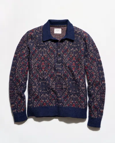 Billy Reid Long Sleeve Tile Jacquard Polo In Carbon Blue Multi