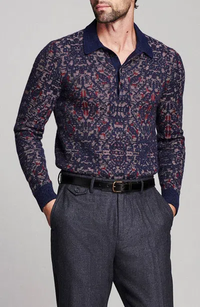 Billy Reid Long Sleeve Tile Jacquard Polo In Multi