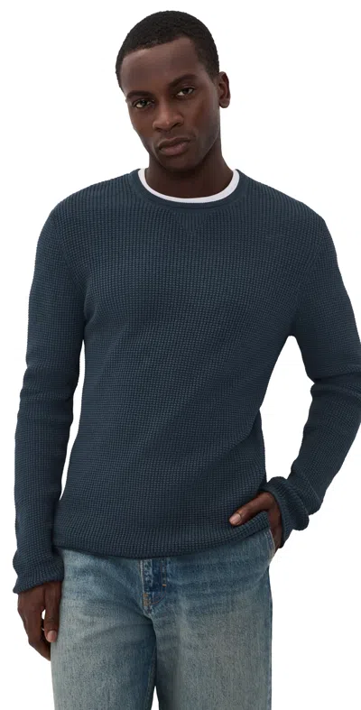 Billy Reid Martin Mini Waffle Crew Sweater Carbon Blue