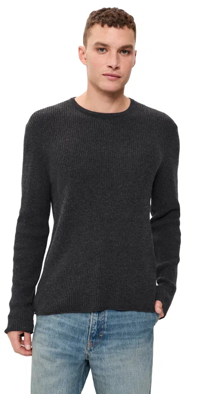 Billy Reid Martin Mini Waffle Crew Sweater Charcoal Heather In Blue