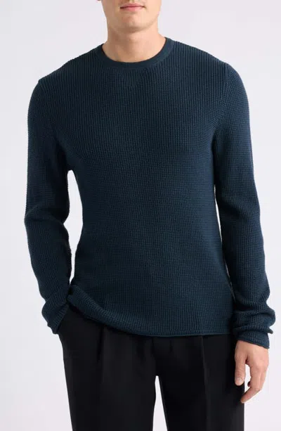 Billy Reid Martin Mini Waffle Crewneck Cotton & Cashmere Sweater In Blue