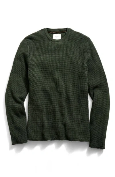 Billy Reid Martin Mini Waffle Crewneck Cotton & Cashmere Sweater In Green