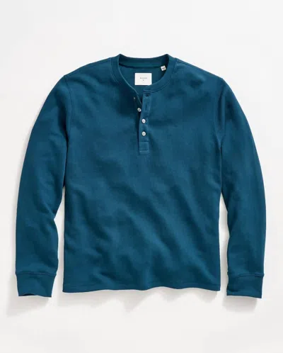Billy Reid Men's Long Sleeve French Terry Henley Tee In Reflecting Pond In Blue