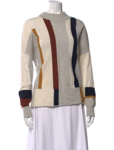 Pre-owned Billy Reid Merino Wool Colorblock Pattern Sweater In Neutral