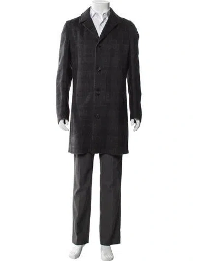 Pre-owned Billy Reid Merino Wool Plaid Print Overcoat In Gray