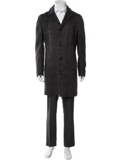 Pre-owned Billy Reid Merino Wool Plaid Print Overcoat In Gray