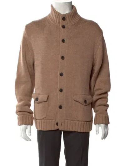 Pre-owned Billy Reid Merino Wool Turtleneck Cardigan In Neutral