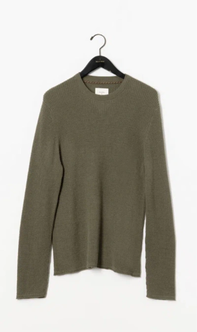 Billy Reid Mini Waffle Crew In Olive In Sand Heather