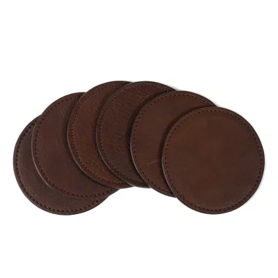 Billy Reid Moore & Giles Leather Coaster Set In Seven Hills Chocolate