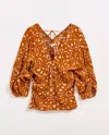 Billy Reid Moroccan Screen Silk Ruched Blouse In Terra
