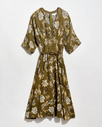 Billy Reid Peony Jacquard Waist Pleat Dress In Green