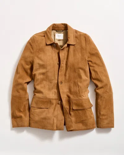 Billy Reid Perforated Suede Driving Jacket In Tan